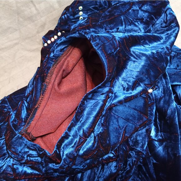 Blue Crushed Velvet Dance Costume with Swarovski Crystal AB 20ss Rhinestones - Picture 9 of 9